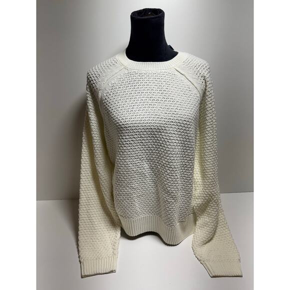Gap Women’s Textured Sweater Sz L Marshmallow Loose Knit New Split Side - Picture 1 of 11